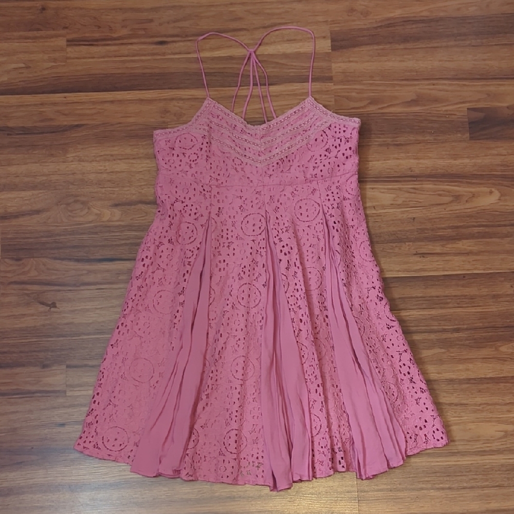 Entro Lace Pink Strappy Mini Dress Size Small NWT Cottagecore Boho Festival